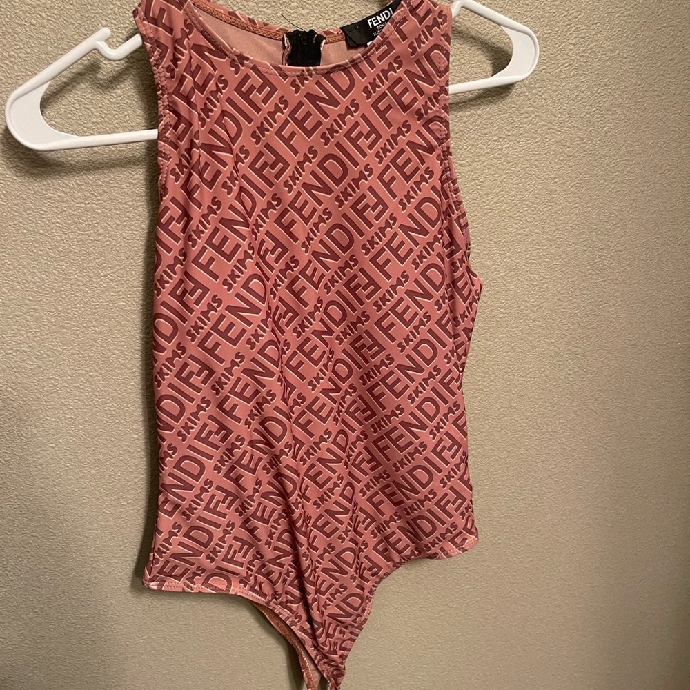 Fendi Logo Print Pink Bodysuit